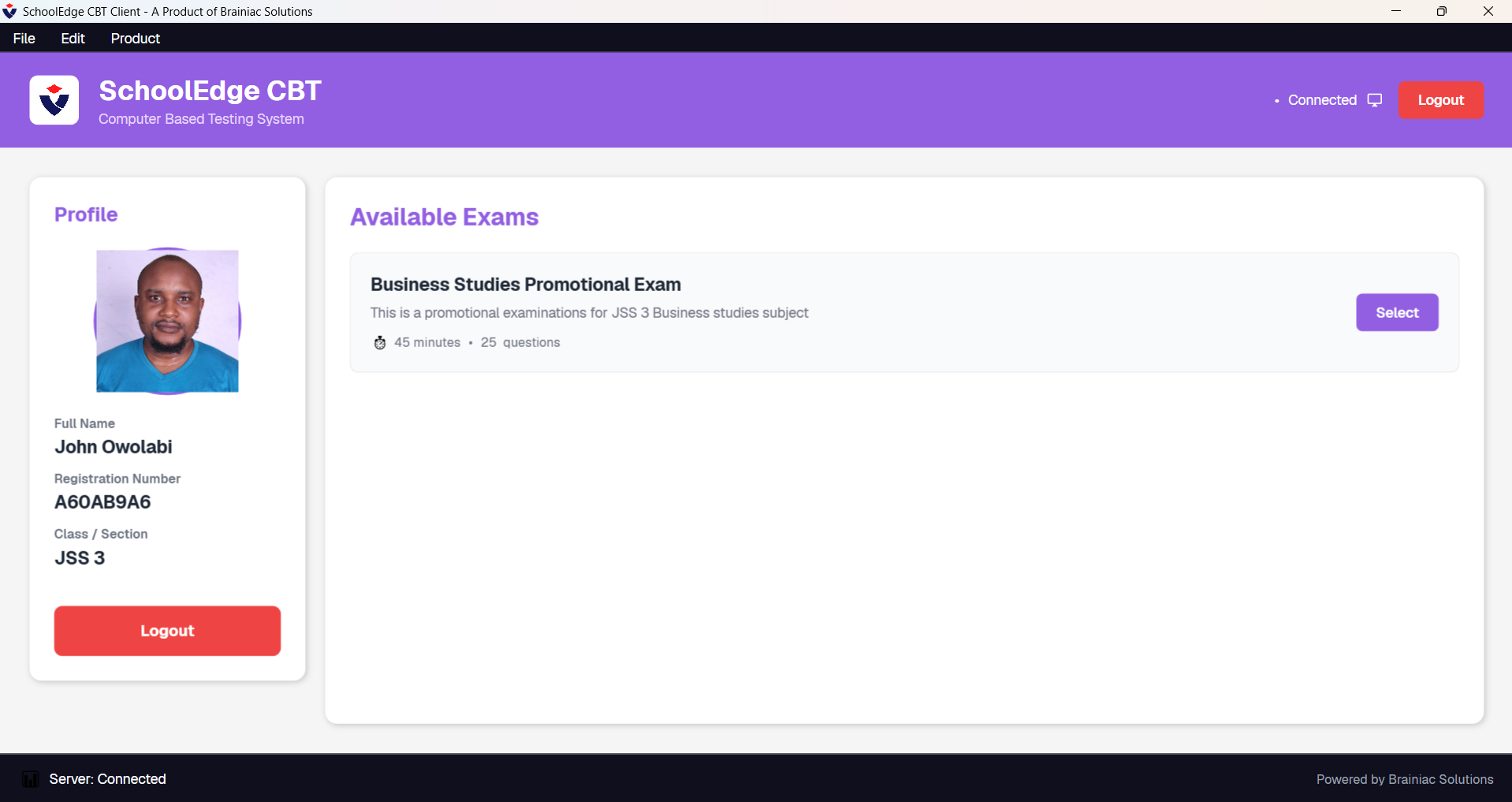Candidate exam dashboard