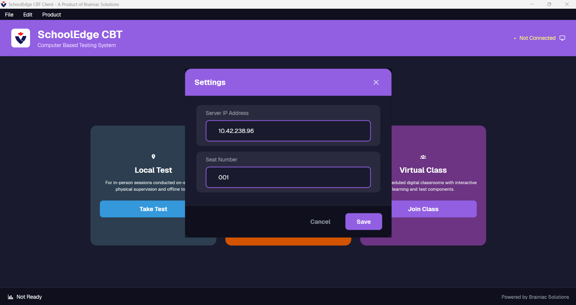 Client settings server IP and seat number
