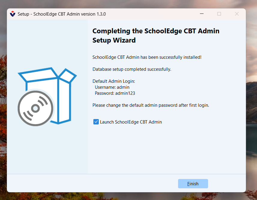 Installation successful wizard screen