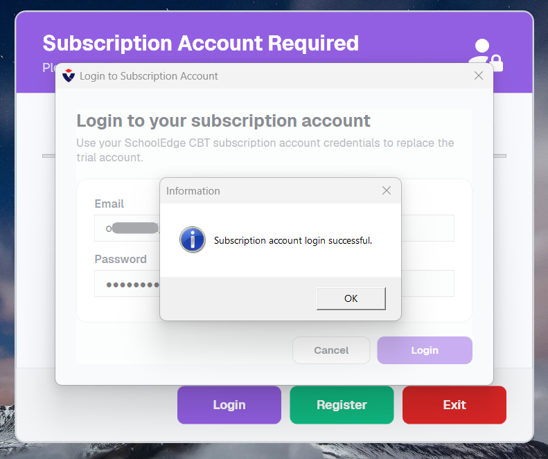 Subscription login confirmation
