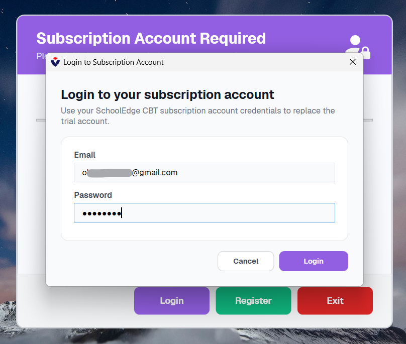 Subscription account login form