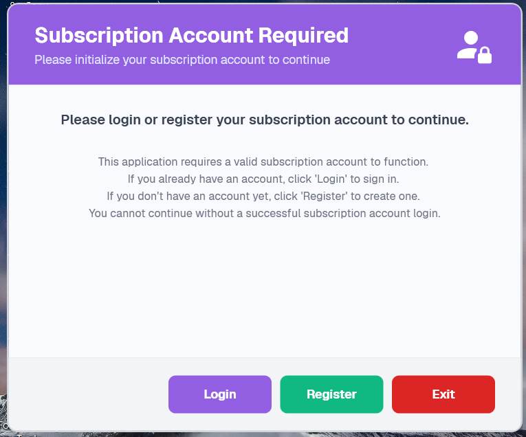 Subscription account required dialog